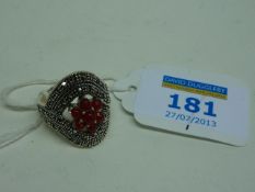 Cornelian and marcasite ring stamped 925
