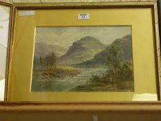 River and Mountain Landscape, watercolour signed by James Green