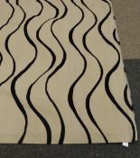 Two pairs modern beige black swirl lined curtains, 232cm x 230cm drop overall