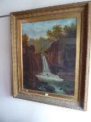 'Hardraw Force Waterfall' 19th/ early 20th Century oil on canvas, indistinctly signed.