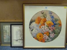 Still life of flowers circular early 20th Century watercolour by Richard Edward Clarke of