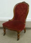 Victorian walnut framed balloon back nursing chair