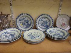 Set of eight Chinese blue and white Nan King Cargo octagonal bowls 18th century and three other blue