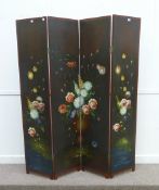 Painted floral four panel screen