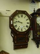 19th Century rosewood cased drop dial wall clock inlaid with mother of pearl