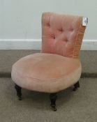 Victorian ebonised framed nursing chair in pink velvet cover