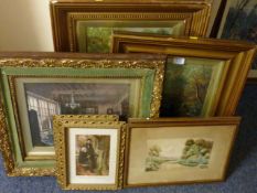 River scenes, two 19th/ early 20th Century oil paintings on canvas and two landscape watercolours by