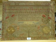 19th Century sampler by Jane Portues 1837 aged 15.
