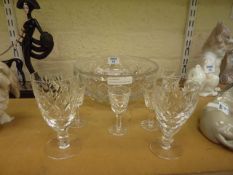 Set of six Waterford liqueur glasses and Stuart crystal bowl