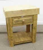Traditional pine butchers block with potboard base, 78 x 57 x 91cm high