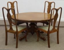 Victorian mahogany loo table with oval snap top 128cm x 98cm; with a set of four Queen Anne style