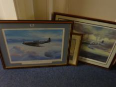 'Tribute to the few' signed limited edition print after Keith Hill and two other aviation prints.