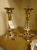 Large pair of Royal Crown Derby candlesticks, Old Imari pattern no.1128 date code 2001 26cm