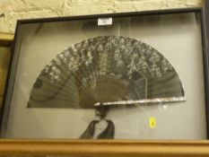 Japanese mother-of-pearl and painted fan, 20th Century in glazed case