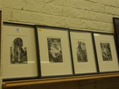 Animals and Birds, set of four monochrome prints of woodcuts