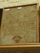 Victorian alphabet sampler by Elizabeth Stephenson aged 12 years, dated 1860 41cm x 35cm