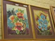 Pair of floral silk screen pictures
