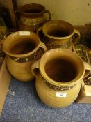 Four studio pottery stoneware two-handled vases