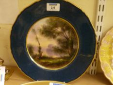 Royal Worcester cabinet plate, the reserve panel painted with figures in landscape signed G H