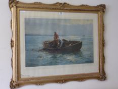 'Hauling In the Nets' Print after Jack L Gray in ornate gilt frame.