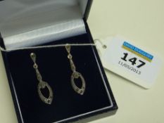 Pair of marcasite drop ear-rings stamped 925