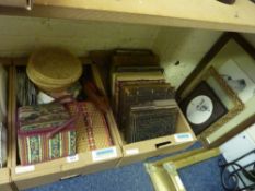 Victorian leather bound photograph albums, sewing boxes, pictures and miscellanea in two boxes