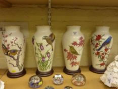 Set of four Franklin Mint vases decorated with birds