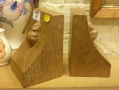 Pair of Mouseman oak bookends by Thompson of Kilburn