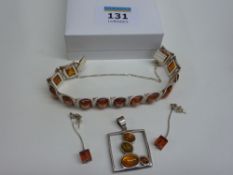 Amber bracelet, pendant and earrings all stamped 925