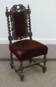 Victorian oak hall chair carved in the Carolean style