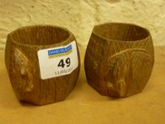Pair of Mouseman oak octagonal napkin rings by Thompson of Kilburn