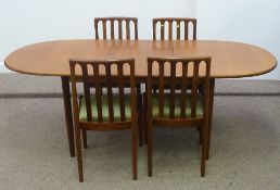 G Plan vintage/retro table and four chairs, 87 x 205cm (extended length)