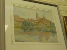 'Salamanca' watercolour signed and dated 1957 by J Johnstone Rough