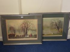 Helen Bradley, pair of prints, signed and blind stamped.