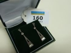 Pair of mother of pearl and marcasite drop ear-rings stamped 925