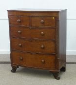 Victorian figured mahogany bow fronted chest of drawers of two short and three long drawers 110cm