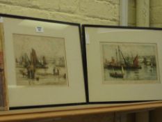 'Landing Fish, Brixham' and 'The Inner Harbour, Brixham' two hand coloured etchings by Henry G