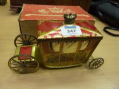 W & R Jacob & Co biscuit tin 'Coronation Coach Novelty' with original box