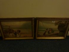 Seashore scenes at Shoreham pair late 19th Century colour prints after Myles Birket Foster