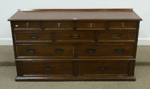 19th Century oak chest fitted with nine drawers and two drop front compartments 150cm x 42cm x