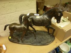 Bronzed sculpture of a mare and foal 46cm