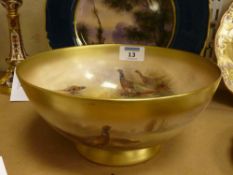 Royal Worcester bowl with circular foot painted with pheasants in landscape signed by James Stinton,
