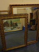 Rectangular bevelled edge mirror, and two other gilt framed mirrors