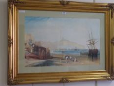 Scarborough South Bay, after J.W.M Turner, in heavy gilt frame.