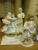 Three Royal Worcester figures 'The Christening', 'Lullaby' with certificate and 'Love'