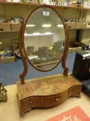 19th Century cross banded mahogany dressing table mirror with serpentine base fitted with three