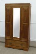 Edwardian walnut single wardrobe with mirrored door and drawer to base, 107cm