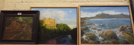 'Across to Syke' and 'Richmond Castle' two oils on canvas by Jeff Riley and an oil on board by