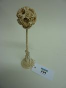Chinese carved ivory puzzle ball on stand 18cm
