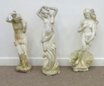 Three composite stone garden figures, 90cm high